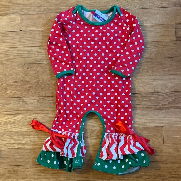 cute n spoiled Other - Christmas Red and Green Polka Dot Baby Bell Bottom Onesie